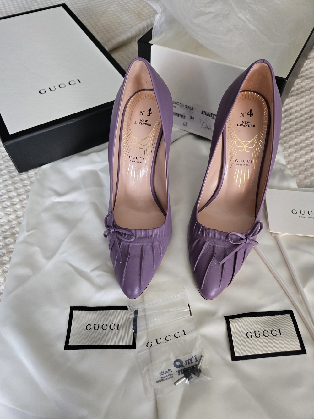 Gucci Lavender Nappa Charlotte Heels With Box